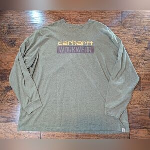 Carhartt Men's Green Long Sleeve Shirt with Logo Size 3XL